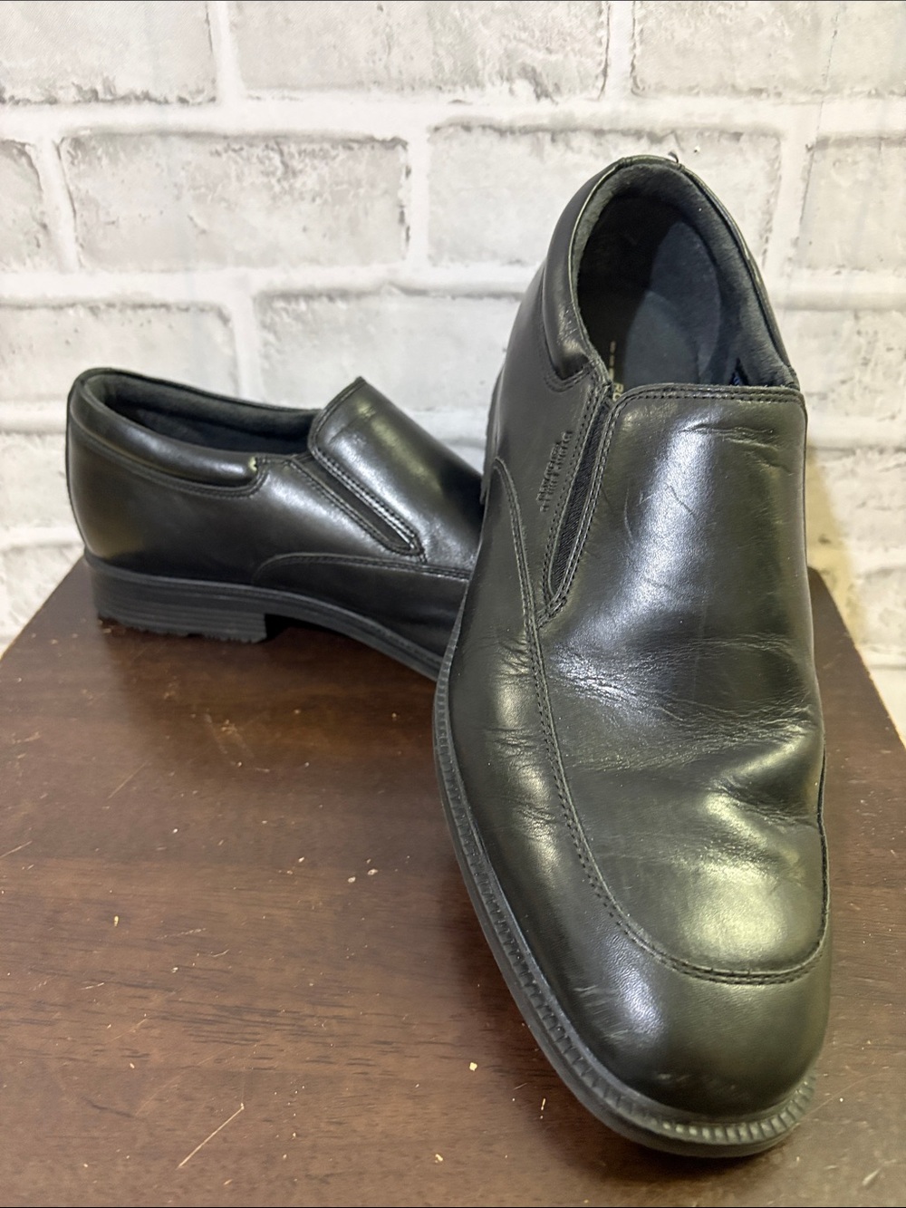Rockport Black Leather walkability Slip-On Loafers, hydro-shield, 10.5